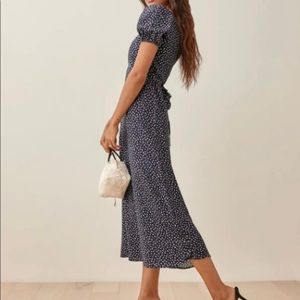 Reformation Navy Polka Dot Dress
